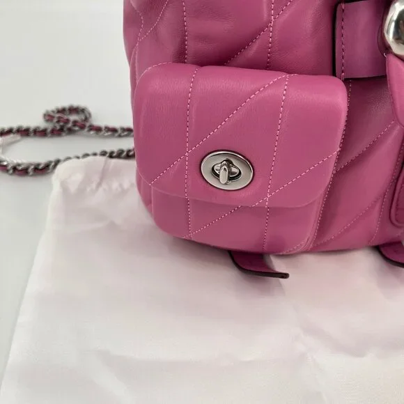Coach Tabby Backpack Pillow Quilting Nappa Leather Pink Convertible Chain Strap - Picture 6 of 16